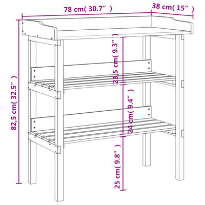 vidaXL Маса за разсаждане с рафтове сива 78x38x82,5 см масивна ела