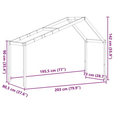 vidaXL Покрив за детско легло, бял, 203x80,5x142 см, бор масив