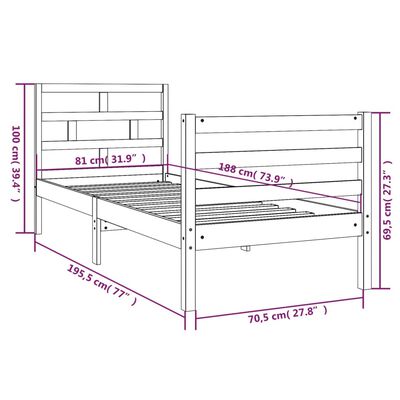 vidaXL рамка за легло черна 75x190 см Small Single дърво масив