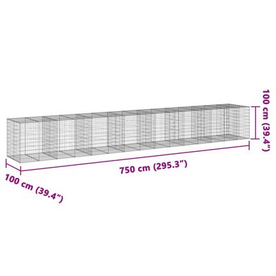 vidaXL Габионна кошница с покритие, 750x100x100 см, поцинковано желязо