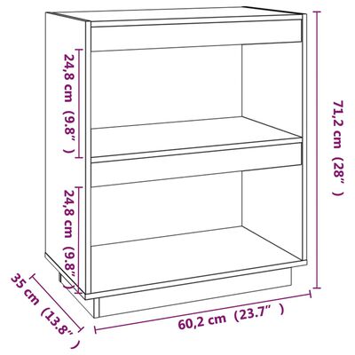 vidaXL Библиотека, черна, 60x35x71 см, борово дърво масив