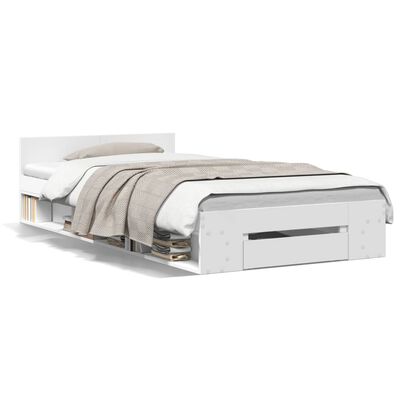 vidaXL Рамка за легло с чекмедже, бяла, 100x200 см, инженерно дърво
