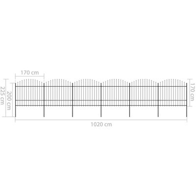 vidaXL Градинска ограда с пики, стомана, (1,5-1,75)x10,2 м, черна