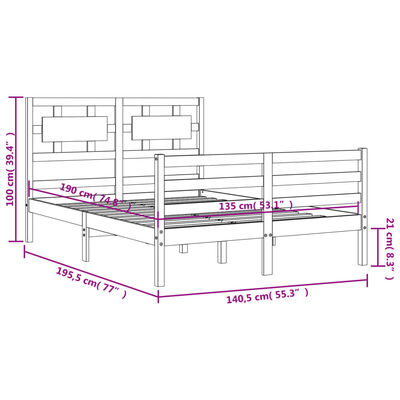 vidaXL Рамка за легло с табла бяла 4FT6 Double масивно дърво