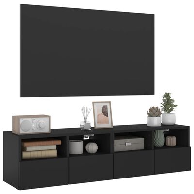 vidaXL Стенни ТВ шкафове, 2 бр, черни, 60x30x30 см, инженерно дърво
