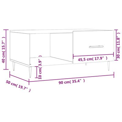 vidaXL Кафе маса, опушен дъб, 90x50x40 см, инженерно дърво