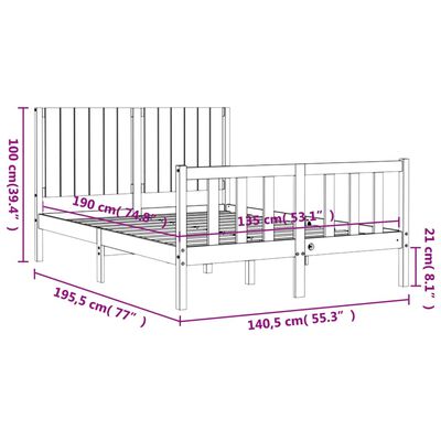 vidaXL Рамка за легло с табла 4FT6 Double масивно дърво