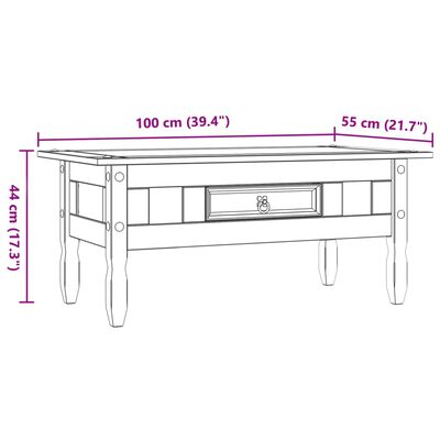 vidaXL Маса за кафе, мексикански бор, стил Корона, бяла, 100x55x44 cм