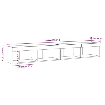 vidaXL ТВ шкафове с LED осветление, 2 бр, бели, 100x30x30 см