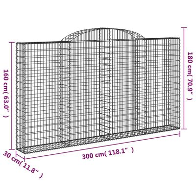 vidaXL Габионни кошници арка 2 бр 300x30x160/180 см поцинковано желязо