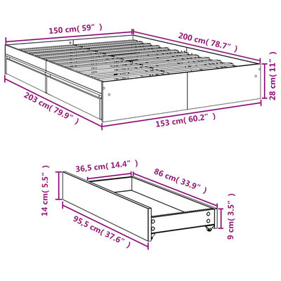 vidaXL Рамка за легло с чекмедже дъб сонома 150x200 см инженерно дърво