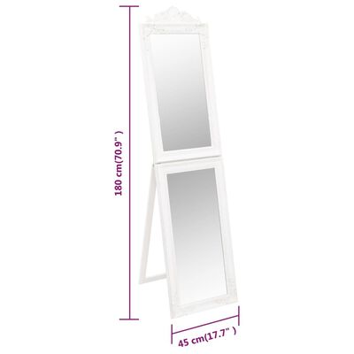 vidaXL Стоящо огледало, бяло, 45x180 см