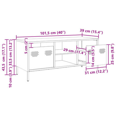 vidaXL ТВ шкаф маслиненозелен 101,5x39x43,5см студеновалцувана стомана