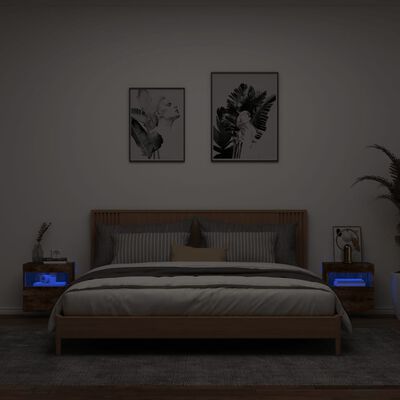 vidaXL Стенни ТВ шкафове с LED лампи, 2 бр, опушен дъб, 40x30x40 см