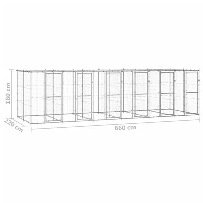 vidaXL Външна клетка за кучета с покрив, поцинкована стомана, 14,52 м²