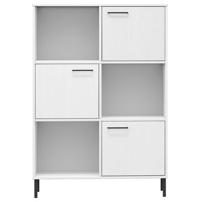 vidaXL Библиотека с метални крака бяла 90x35x128,5 см дърво масив OSLO