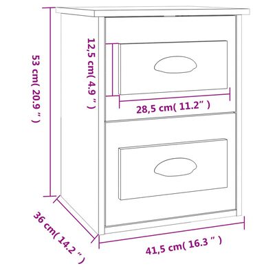 vidaXL Нощно шкафче за стенен монтаж, черно, 41,5x36x53 см