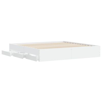 vidaXL Рамка за легло с чекмеджета, бяла, 200x200 см, инженерно дърво