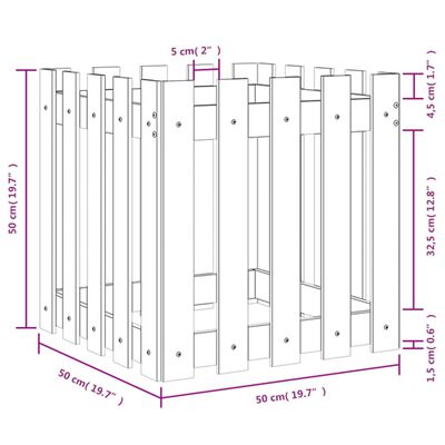 vidaXL Градинска кашпа с дизайн на ограда 50x50x50 см импрегниран бор