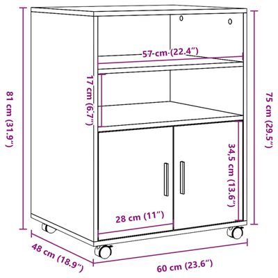 vidaXL Подвижен шкаф, бетонно сив, 60x48x81 см, инженерно дърво