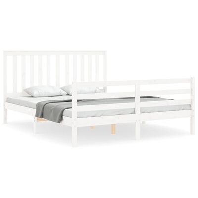 vidaXL Рамка за легло с табла бяла 5FT King Size масивно дърво