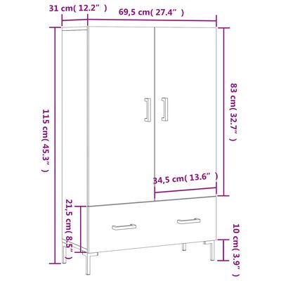 vidaXL Висок шкаф, опушен дъб, 69,5x31x115 см, инженерно дърво