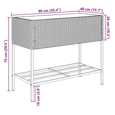 vidaXL Градински плантери с рафт, 2 бр, сив, 90x40x75 см, полиратан