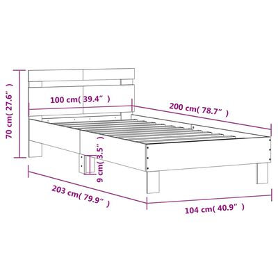 vidaXL Рамка за легло с табла и LED осветление, дъб сонома, 100x200 см