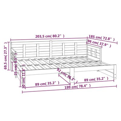 vidaXL Разтегателно дневно легло, без матрак, бяло, 2x(90x200) см