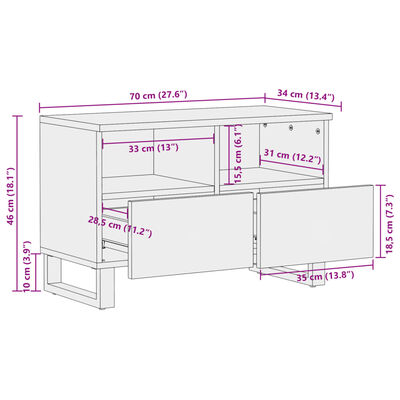 vidaXL ТВ шкаф, 70x34x46 см, акациево дърво масив