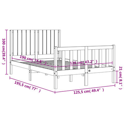 vidaXL Рамка за легло с табла черна 4FT Small Double масивна дървесина