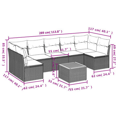 vidaXL Градински комплект диван с възглавници 8 части сив полиратан