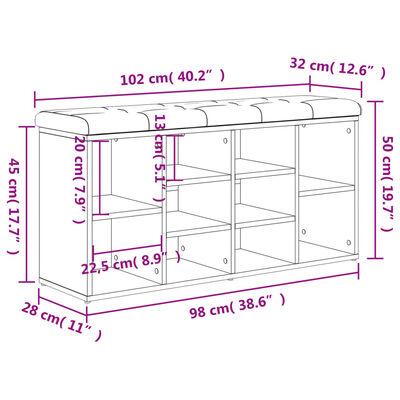 vidaXL Пейка за обувки, сонома дъб, 102x32x50 см, инженерно дърво