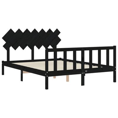 vidaXL Рамка за легло с табла черна 5FT King Size масивно дърво