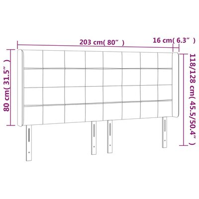 vidaXL LED горна табла за легло, тъмнозелена, 203x16x118/128см, кадифе