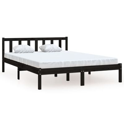 vidaXL Рамка за легло, черна, бор масив, 140x190 cм