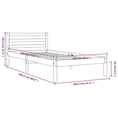 vidaXL Рамка за легло без матрак, восъчнокафяв, 100x200 см, бор масив