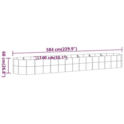 vidaXL Градинска кашпа прахово боядисана стомана 584x140x68 см сребро