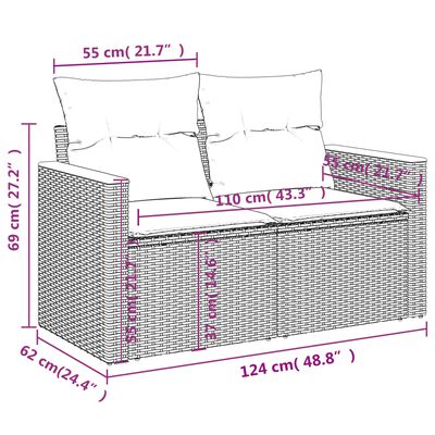 vidaXL Градински диван с възглавници, 7 части, бежов полиратан