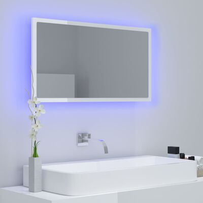 vidaXL LED огледало за баня, бял гланц, 80x8,5x37 см, акрил