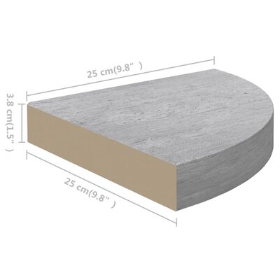 vidaXL Стенни ъглови рафтове, 4 бр, бетонно сиво, 25x25x3,8 см, МДФ