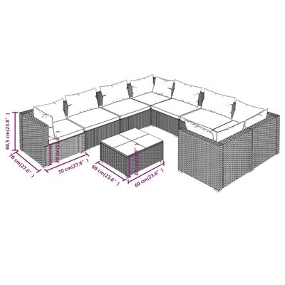 vidaXL Градински лаундж комплект с възглавници 9 части полиратан черен