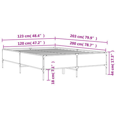 vidaXL Рамка за легло, опушен дъб, 120x200 см, инженерно дърво и метал