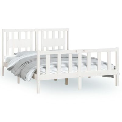 vidaXL Рамка за легло с табла, бяла, бор масив, 120х200 см