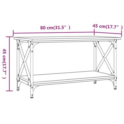 vidaXL Кафе маса, дъб сонома, 80x45x45 см, инженерно дърво и желязо