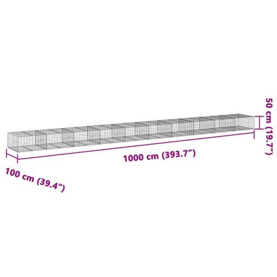 vidaXL Габионна кошница с покритие, 1000x100x50 см, поцинковано желязо