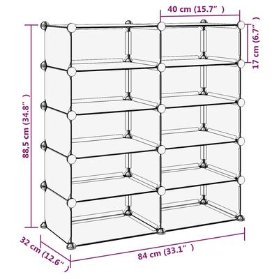 vidaXL Етажерка за обувки, прозрачна, 84x32x88,5 см, PP