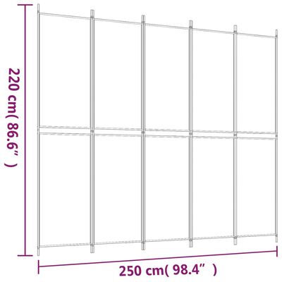 vidaXL Параван за стая, 5 панела, антрацит, 250x220 cм, текстил