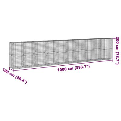 vidaXL Габионна кошница с капак, 1000x100x200 см, поцинковано желязо