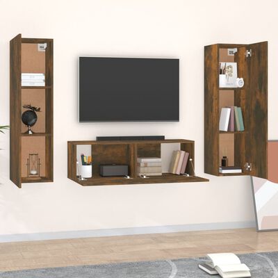 vidaXL Комплект ТВ шкафове от 3 части, опушен дъб, инженерно дърво